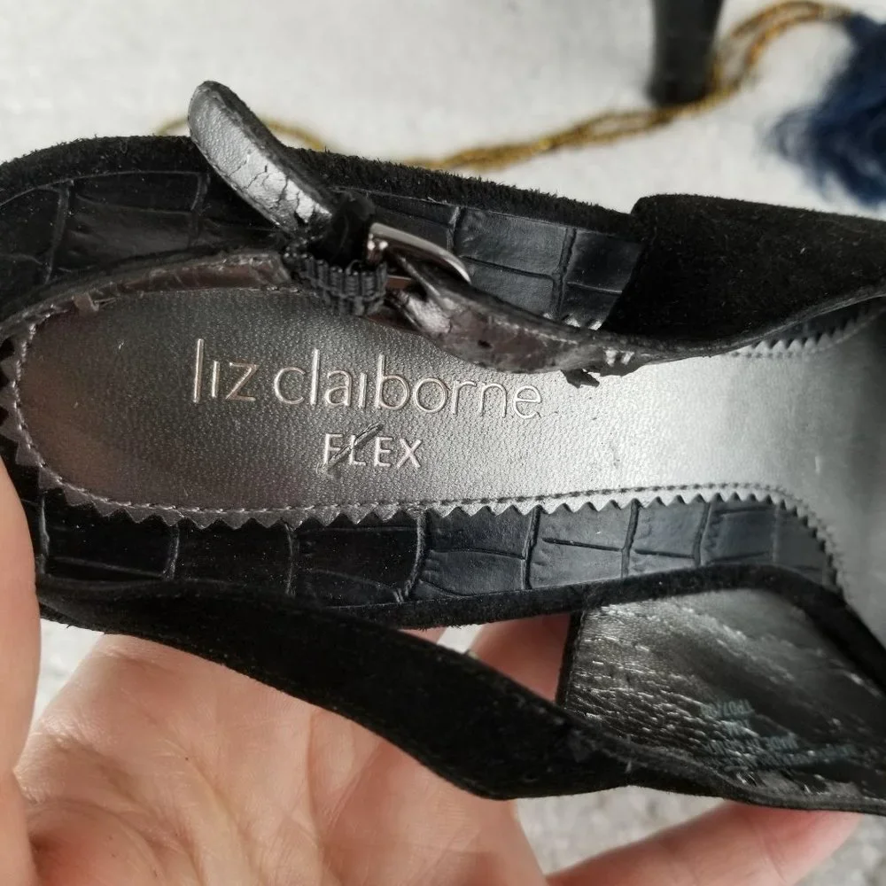 LIZ CLAIBORNE FLEX《294》leather pump‎ black slingback suede women's sz 10